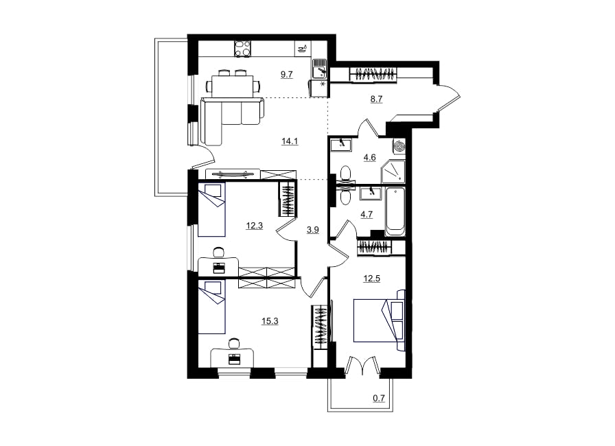 планировка квартиры 88 м2